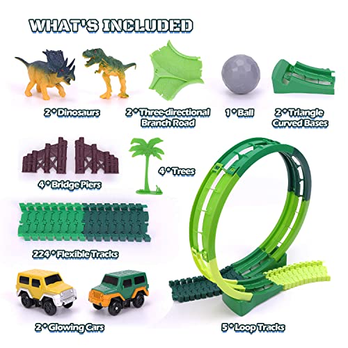 Dinosaur Toys For Kids 3-5 245 Pcs Dino Race Car Track Create A Dinosaur World Road Race With Flexible Train Track Playset 2 Electric Dinosaur Race Cars Toy,well-suited Gift For 3 4 5 Years Old Boys Girls Pink - Indoor Racing Activity Set