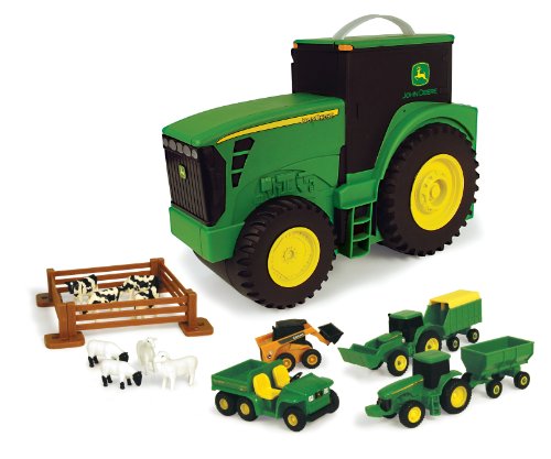 New TOMY John Deere Durable Vehicle Toy Set For Kids With Tractor Shaped Portable Carry Cas - Construction Vehicle Activity Set