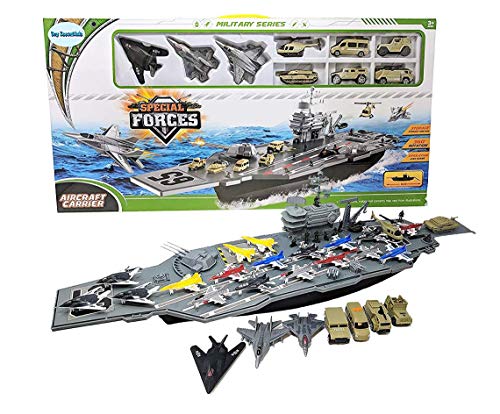 Deals 33 Inch Aircraft Carrier With Soldiers Jets Military Vehicles (18 Fighter Jets) - Construction Vehicle Activity Set