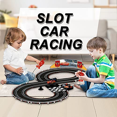 Electric Racing Tracks Loop Circuit Track Set Lightning McQueen Toys And Storm Battery-Powered Including 2 Slot Cars 1:43 Scale With Dual Racing And 2 Controllers - Indoor Racing Activity Set