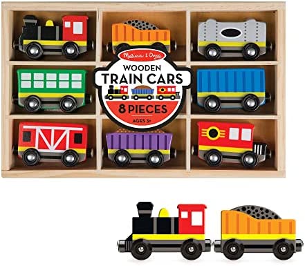 Wooden Train Cars (8 Pcs) – Magnetic Train Wooden Train Toys Train Sets For Toddlers And Kids Ages 3+ - Classic Train Play Edition