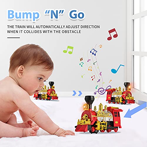 Ifanface Classical Train Toy Electric Steam Locomotive Engine With Smoke Automatic Bump & Go Trucks With Lights Sound For Kids Age 3 And Up Boys Girls Childr - Classic Train Play Edition