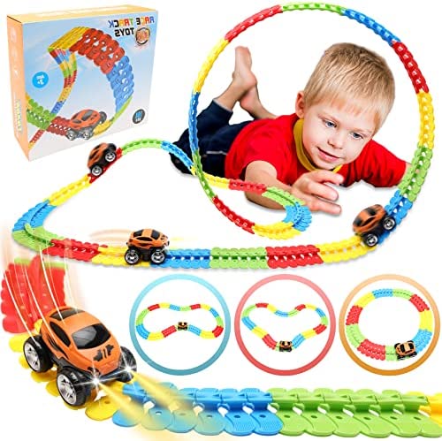Toys For 3 Year Old Boys,Kids Toys For Boys Girls Age 3-5,184 PCS Toddler Toys Race Car Track Set With Flexible Track Create A Road Race,DIY Magic Car Toys For 3 4 5 Year Old Christmas Birthday Gifts Red Green Yellow Blue - Indoor Racing Activity Set