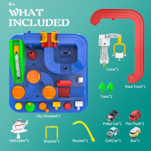 Toddler Toys For 3 4 5 Years Old Boys Girls Car Adventure Toys City Rescue With 4 Mini Cars,Race Tracks Car Toys For Boys Age 3-5 Birthday Gifts For 3-5 Year Old Boys Girls 10.2×10.2×7.2in - Indoor Racing Activity Set