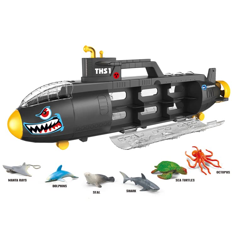 Submarine Toy Shark Car Vehicle Toy W/ 6 Sea Animals And Storage Toys For 3 4 5 6 7 Year Old Ki - Sea Mission Play Edition