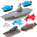 Aircraft Carrier Pullback Mini Military Toy Playset With Fighter Jets Stealth Bomber Tank Warship Submarine (8 Pieces) - Sea Mission Play Edition