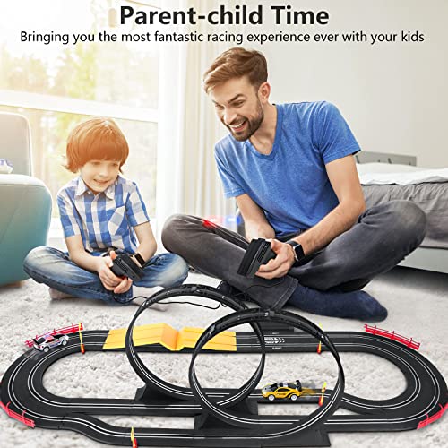 Electric High-Speed Slot Car Race Car Track Sets With 2 1:43 Scale Slot Cars And 2 Hand Controllers With Headlights And Dual Racing Toys Gifts For 6 7 8 9 10 11 12 Boys Girl - Indoor Racing Activity Set