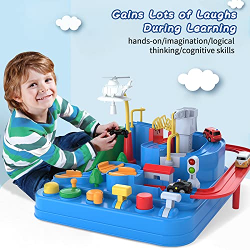 Preschool Educational Car Toys Gifts Puzzle Car Race Tracks Race Track Toys For Boy Car Adventure Toy For 3 4 5 6 7 8 Years Old Kids (Blue Helicopter Car) - Indoor Racing Activity Set