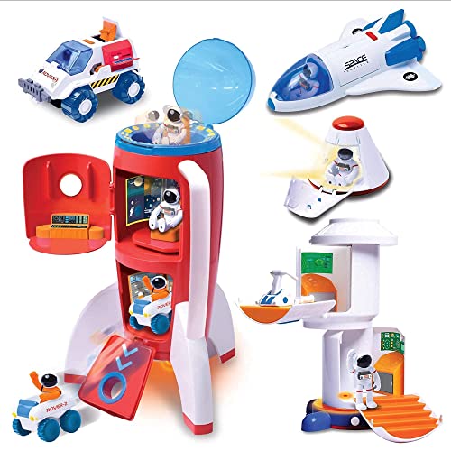 Stro Venture Deluxe Space Playset Toy – Space Shuttle Space Station & Capsule Space Rover & Rocket W/Lights And Sound – Space Toys For Boys And Girls - Astronaut Imagination Edition