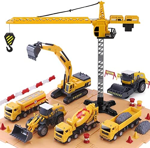 Promo Construction Site Vehicles Toy Set Kids Engineering Playset Tractor Digger Crane Dump Trucks Excavator Cement Steamroller Birthday Gift For 3 4 5 Year Old Toddlers Boys Child - Construction Vehicle Activity Set