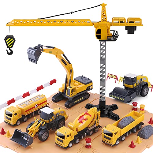 Promo Construction Site Vehicles Toy Set Kids Engineering Playset Tractor Digger Crane Dump Trucks Excavator Cement Steamroller Birthday Gift For 3 4 5 Year Old Toddlers Boys Child - Construction Vehicle Activity Set