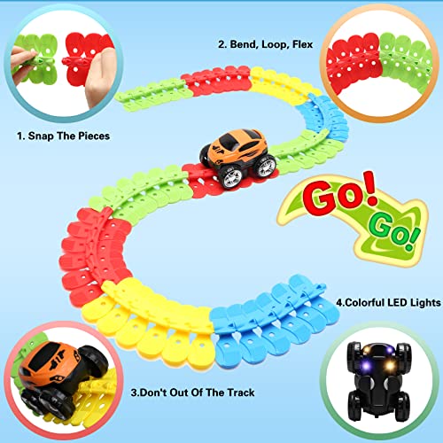 Toys For 3 Year Old Boys,Kids Toys For Boys Girls Age 3-5,184 PCS Toddler Toys Race Car Track Set With Flexible Track Create A Road Race,DIY Magic Car Toys For 3 4 5 Year Old Christmas Birthday Gifts Red Green Yellow Blue - Indoor Racing Activity Set