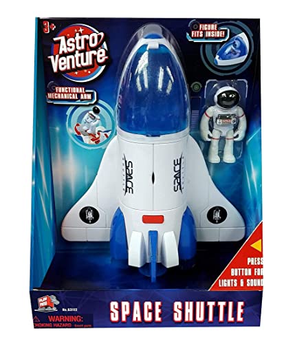 Stro Venture Space Shuttle Toy – Plastic Spaceship For Kids With Lights And Sound – Astronaut Figure Openable Cockpit And Compartment Extended Arm – Fun Space Gift Toys For Any Mission & Adventure - Astronaut Imagination Edition