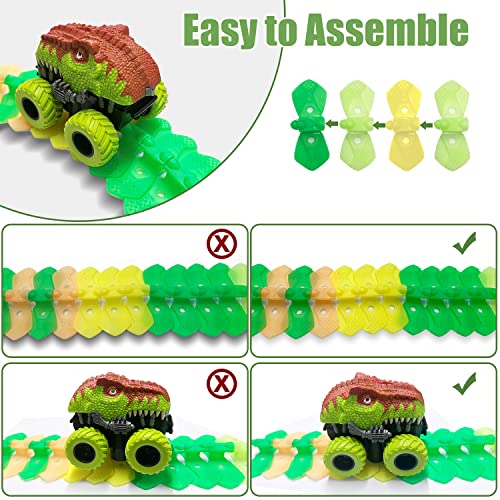 Inodoo Magic Tracks For Boys Girls Kids 144Pcs Flexible Glow In The Dark Race Track With LED Light-Up Dinosaur Race Car STEM Building Slot Car Toys well-suited Christmas Birthday Gifts For Aged 4-8 Dinosaur Race Track - Indoor Racing Activity Set