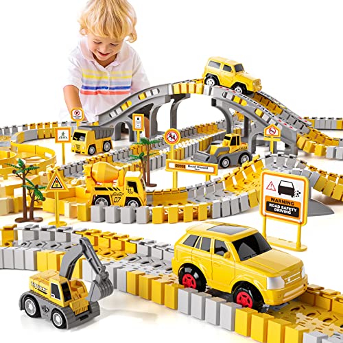 Wholesale IHaHa 236 PCS Construction Toys Race Tracks For Boys Kids Toys 6 PCS Construction Car And Flexible Track Playset Create A Engineering Road For 3 4 5 6 Year Old Boys Girls Toys - Indoor Racing Activity Set
