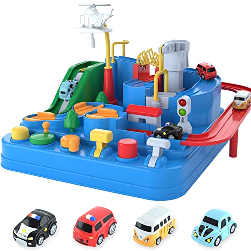 Preschool Educational Car Toys Gifts Puzzle Car Race Tracks Race Track Toys For Boy Car Adventure Toy For 3 4 5 6 7 8 Years Old Kids (Blue Helicopter Car) - Indoor Racing Activity Set