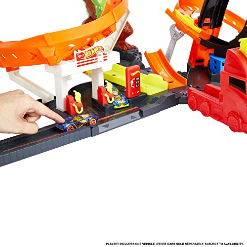 Cheap Toxic Gorilla Slam Gas Station & Tire Repair Shop Playset With Adjustable Launcher Lights & Sounds & 1 1:64 Scale Car Connects To Other Track Sets Gift For Kids 5 Years Old & Up - Indoor Racing Activity Set