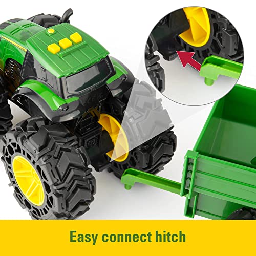 Toddler Toys Lights And Sounds Monster Treads Tractor Toy With Wagon 8 Inch Green Ages 3+ Red - Construction Vehicle Activity Set