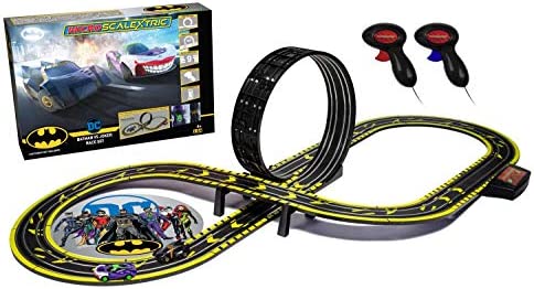 Micro Scalextric Justice League Batman Vs Joker Battery Powered 1:64 Slot Car Race Track Set G1155T Black - Indoor Racing Activity Set
