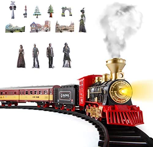 Cheap Train Sets With Steam Locomotive Engine Cargo Car And Tracks Battery Powered Play Set Toy W/ Smoke Light & Sounds For Kids Boys & Girls 3 4 5 6 7 Years Old - Classic Train Play Edition