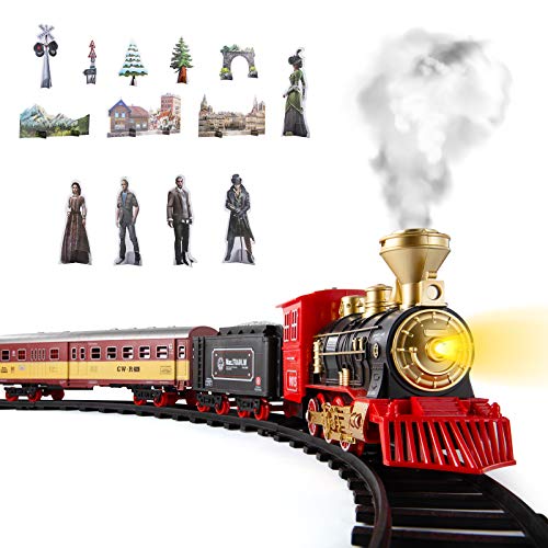 Cheap Train Sets With Steam Locomotive Engine Cargo Car And Tracks Battery Powered Play Set Toy W/ Smoke Light & Sounds For Kids Boys & Girls 3 4 5 6 7 Years Old - Classic Train Play Edition
