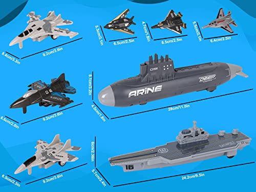 Aircraft Carrier Military Naval Ship Toy Play Set With Small Scale Model Planes Fighter Jets Battleship And Supply Ship For Kids Boy Girl Age 5+ Party Favors Gifts Naval Ship-02 - Sea Mission Play Edition