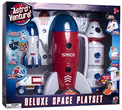 Stro Venture Deluxe Space Playset Toy – Space Shuttle Space Station & Capsule Space Rover & Rocket W/Lights And Sound – Space Toys For Boys And Girls - Astronaut Imagination Edition