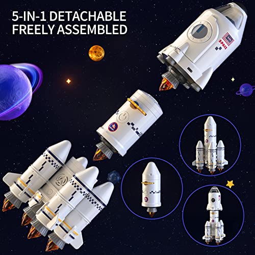 New Space Shuttle Rocket Toys For 3 4 5 6 7 8 9 Years Old Kids Science Educational Toys 5-in-1 STEM Aerospace Toys With 2 Astronauts Projection Lamp Space Adventure Toys Gift For Boys Girls 3+ - Astronaut Imagination Edition