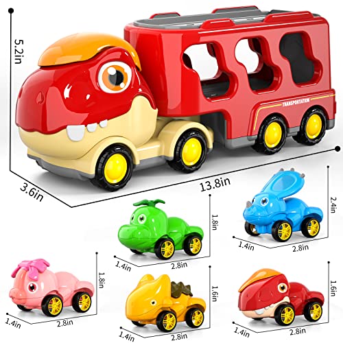 New Dinosaur Truck Toys For Kids 3-5 Years Cars Toys For Toddler 1-3 6 In 1 Jurassic Dinosaurs Trucks Toys Semi Truck Toy Car For Boys And Girls Age 2-3 well-suited Gift For Baby & Toddler Toys - Indoor Racing Activity Set