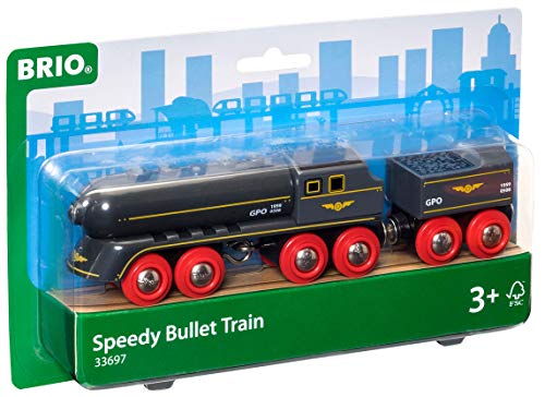 RIO World 33697 – Speedy Bullet Train – 2 Piece Wooden Toy Train Set For Kids Age 3 And Up - Classic Train Play Edition