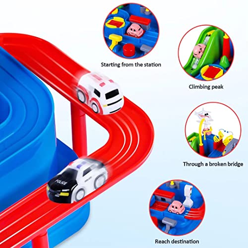 Car Adventure Toys For Kids City Rescue Playsets Magnet Toys W/ 5 Mini Cars Puzzle Rail Car Preschool Educational Car Games Gift For 3 4 5 6 7 Year Old Boys Girls - Indoor Racing Activity Set