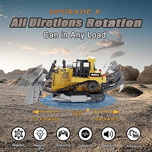 Bnam Remote Control Bulldozer RC 1/16 Full Functional Construction Vehicle 2.4Ghz 9 Channel Dozer Front Loader Toy With Light And Sound For Kids Age 6 7 8 9 10 And Up Years Old - Construction Vehicle Activity Set