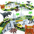 Deals Dinosaur Toys-187 Pcs Create A Dinosaur World Road Race Flexible Track Playset 4 Dinosaurs-2 Race Cars For 3 4 5 6 Years Up Old Boys Girls well-suited Gift - Indoor Racing Activity Set