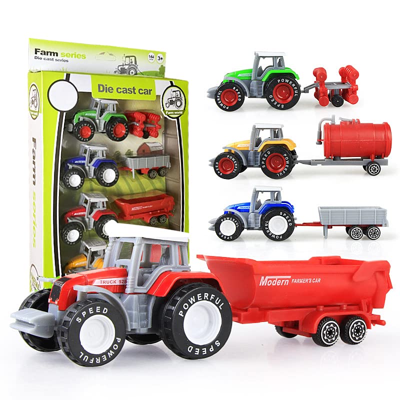 Kid s Farm Tractor Toys With Trailers ,Alloy And ABS Toy Truck Realistic Tractor Vehicle Value Play Set Set Of 4 - Construction Vehicle Activity Set