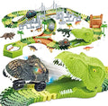 174 PCS Dinosaur Toys Race Track Flexible Train Tracks With 8 Dinosaurs Figures 2 Electric Race Cars Vehicle Playset With Lights To Create A Dinosaur World Road Race For Toddlers Kids Boys Girls - Indoor Racing Activity Set