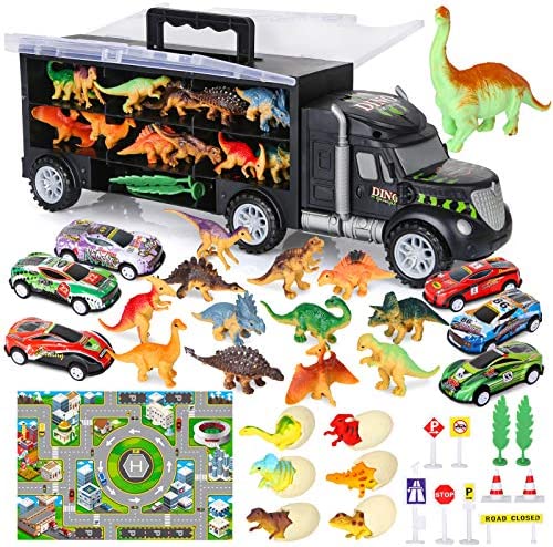 Dinosaur Toys For Kids 3-5 Dinosaur Truck Carrier Transport Truck Dinosaurs Toys For Boys And Girls 3 4 5 6 Years Old With Dino Eggs 23 Pcs Kids Toys Dinosaur - Indoor Racing Activity Set