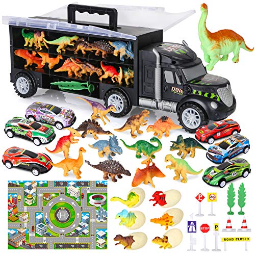 Dinosaur Toys For Kids 3-5 Dinosaur Truck Carrier Transport Truck Dinosaurs Toys For Boys And Girls 3 4 5 6 Years Old With Dino Eggs 23 Pcs Kids Toys Dinosaur - Indoor Racing Activity Set