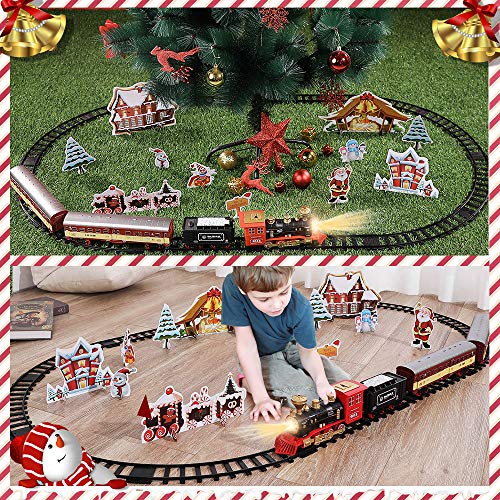 Cheap Train Sets With Steam Locomotive Engine Cargo Car And Tracks Battery Powered Play Set Toy W/ Smoke Light & Sounds For Kids Boys & Girls 3 4 5 6 7 Years Old - Classic Train Play Edition