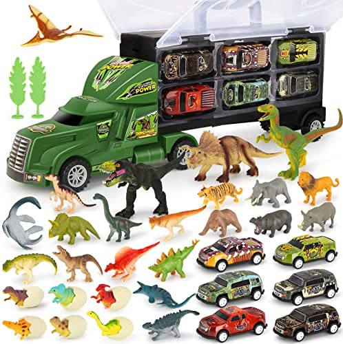 Dinosaur Toys For Kids 3-5 Dinosaur Truck Carrier Transport Truck Dinosaurs Toys For Boys And Girls 3 4 5 6 Years Old With Dino Eggs 23 Pcs Kids Toys Dinosaur - Indoor Racing Activity Set