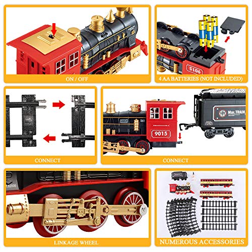 Cheap Train Sets With Steam Locomotive Engine Cargo Car And Tracks Battery Powered Play Set Toy W/ Smoke Light & Sounds For Kids Boys & Girls 3 4 5 6 7 Years Old - Classic Train Play Edition