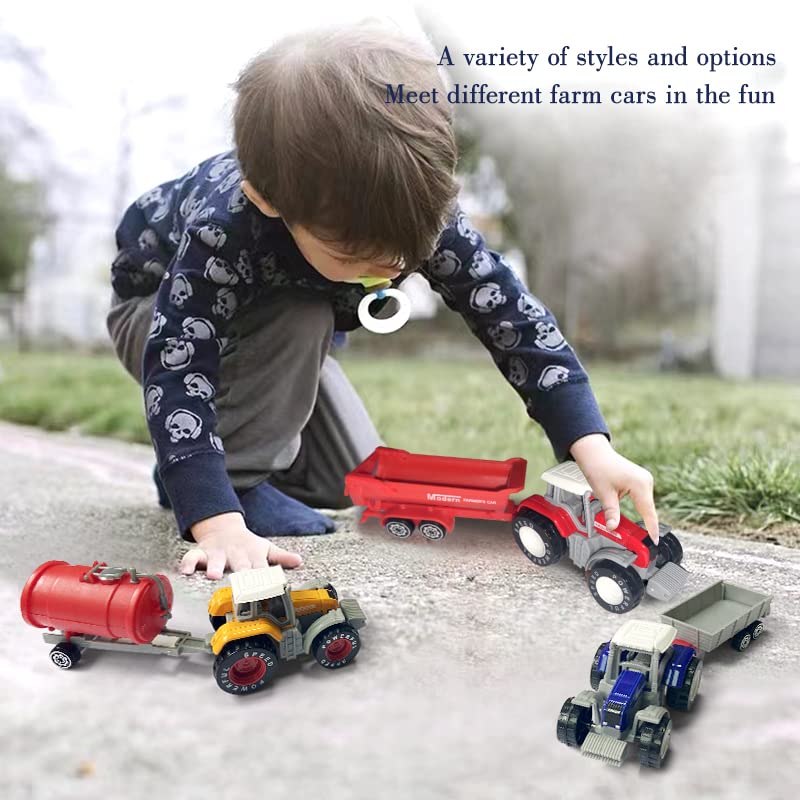 Kid s Farm Tractor Toys With Trailers ,Alloy And ABS Toy Truck Realistic Tractor Vehicle Value Play Set Set Of 4 - Construction Vehicle Activity Set